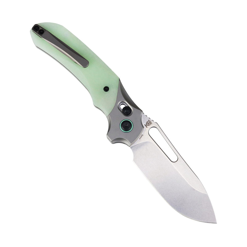 Quasar | Cross Bar Lock | Glow-in-the-Dark Green G10 | 3.38" 154CM | Munko Knives | T1099V5