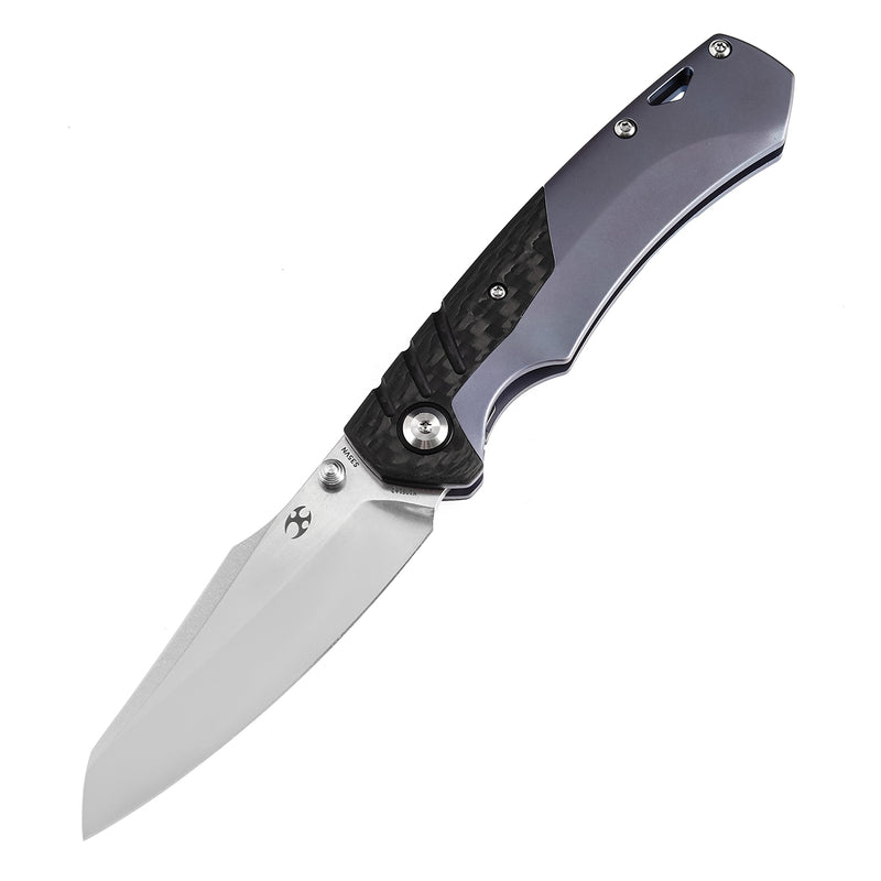 KANSEPT Weim Thumb Studs Knife Twill Carbon Fiber+Blue Anodized Titanium Handle (3.28''CPM S35VN Blade)Jonathan Styles Design-K1051A2