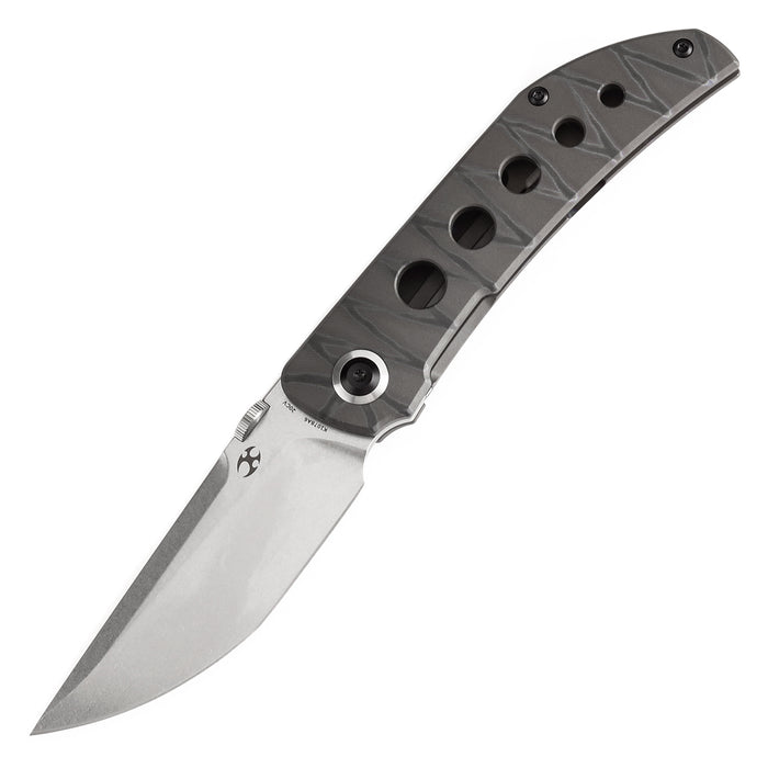 KANSEPT Tarkin Frame Lock Knife Tiger Stripe Flamed Titanium with Holes Handle (3.36'' 20CV Blade) Matthew Christensen Design - K1078A6