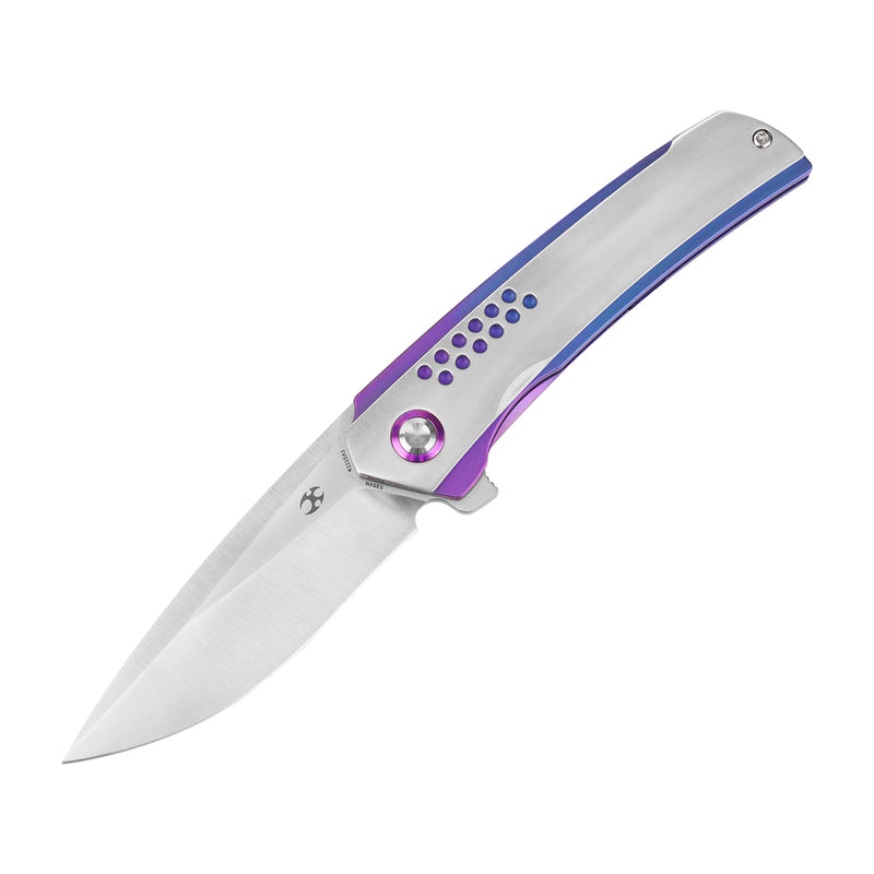 Tracer | Frame Lock | Natural & Blue-Purple Anodized Titanium | 3.46" Satin CPM S35VN | Tuff Knives | K1115A1