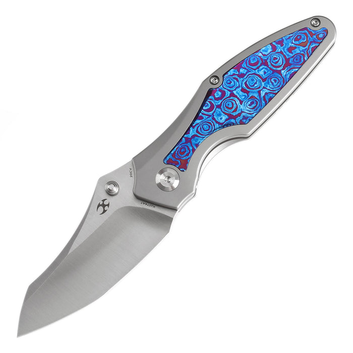 KANSEPT Baba Yaga Thumb Studs Bead Blasted Titanium with Timascus Inlay Handle (3.06''CPM 20CV Blade ) Sparrow Knife Design -K1074A7