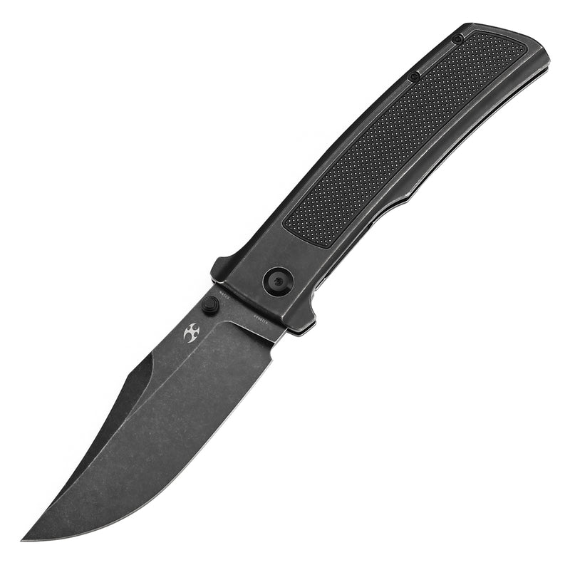 KANSEPT Bison Thumb Stub Blackwash Titanium with Frag Pattern Handle 4.25" CPM S35VN Blade) with Ray Laconico Knives Design-K1108A4