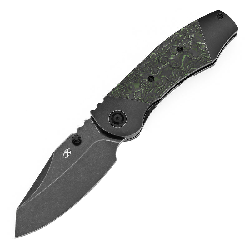KANSEPT Caveman Thumb Stub Blackwash Titanium with Jungle Wear Fatcarbon Handle (3.57" CPM 20CV Blade) with Jesse Pauley Design-K1110B2