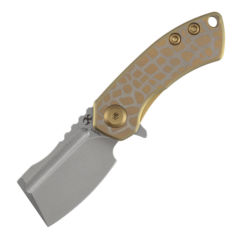 KANSEPT Mini Korvid | Liner Lock |1.45" 154CM Blade | Golden Anodized Titanium with Laser-Etched "Cracked Eggshell" Pattern | Koch Tools Design | T3030C3