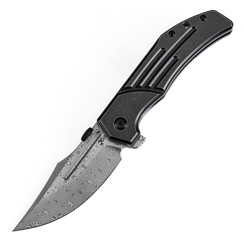 KANSEPT Orion Limited-version KANSEPT Orion Flipper Blackwash Titanium Handle (3.07''Damascus Blade) JB Stout Design -K1089A3