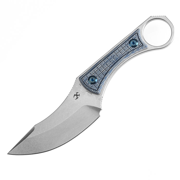 KANSEPT Niko Fixed Knife Blue Micarta with Frag Pattern Handle (3.54''D2 Blade ) with Sheath Marco Knives Design -G004A7