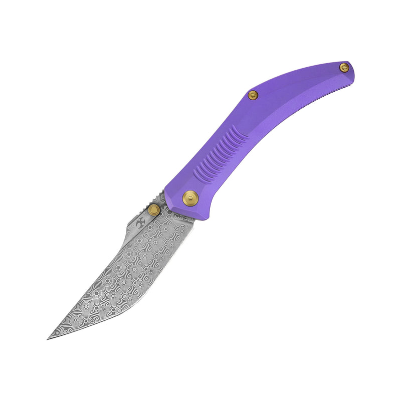 Navaja | Frame Lock | Purple Anodized Titanium | 3.12" Damascus | Pinkerton Knives | K1149A2