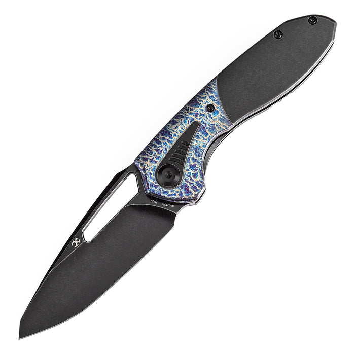 KANSEPT Thoth Thumb Hole Knife Blackwash Titanium and Lightning Strike Finished Titanium InlayHandle (3.43''CPM 20CV Blade ) Sparrow Knife Co Design -K1075T4