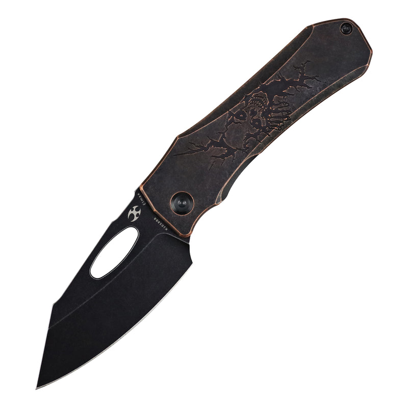 Loki | Frame Lock | 2.99" Blackwash Elmax Blade | Blackwash Titanium & Copper Bones | Steven Dunnuck Designed | K1058B8