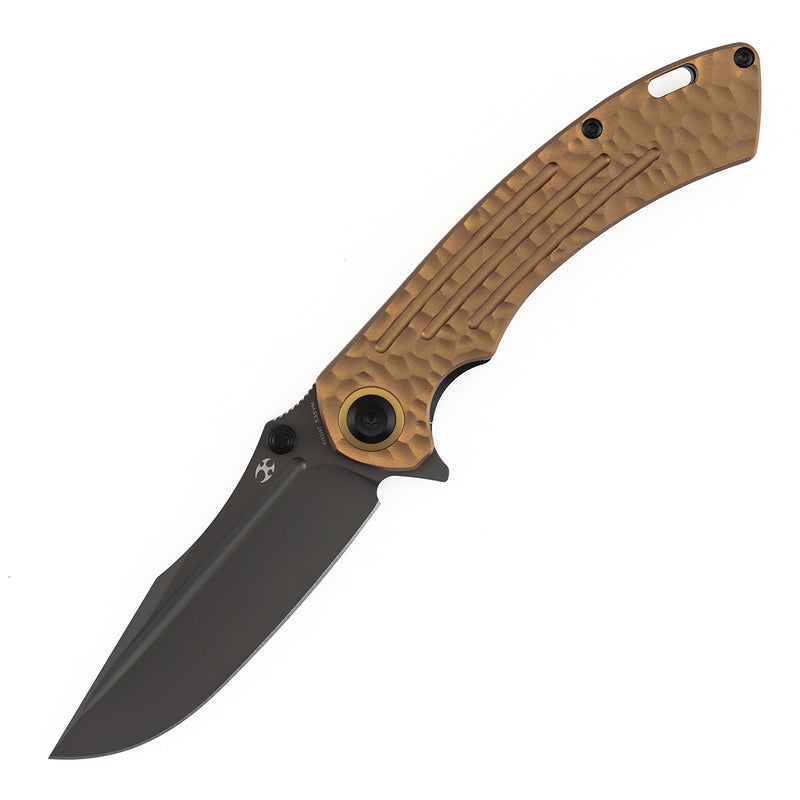 Kansept Pretatout | Golden Aluminum with Rock Texture | 3.56" CPM S35VN Blade | Kmaxrom Design | K1032A7