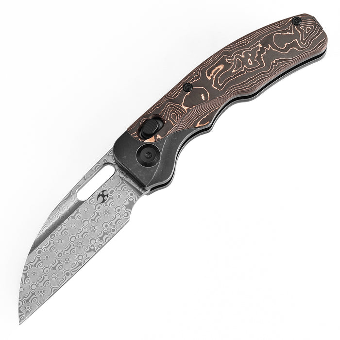 KANSEPT Vivid Cross Bar Lock Blackwash Titanium with Copper Carbon Fiber Handle (3.04'' Damascus Blade) Jacob Lundquist Designed-K1094V2