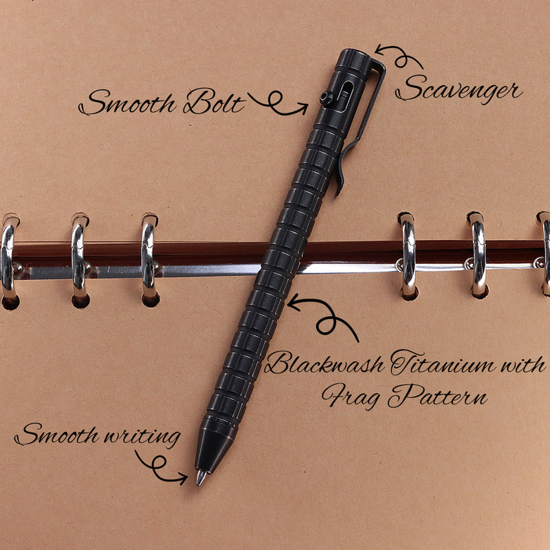 Kansept EDC Scavenger Bolt Action Blackwash Titanium Pen with Frag Pattern Designed by Kevin Passon-G013H4