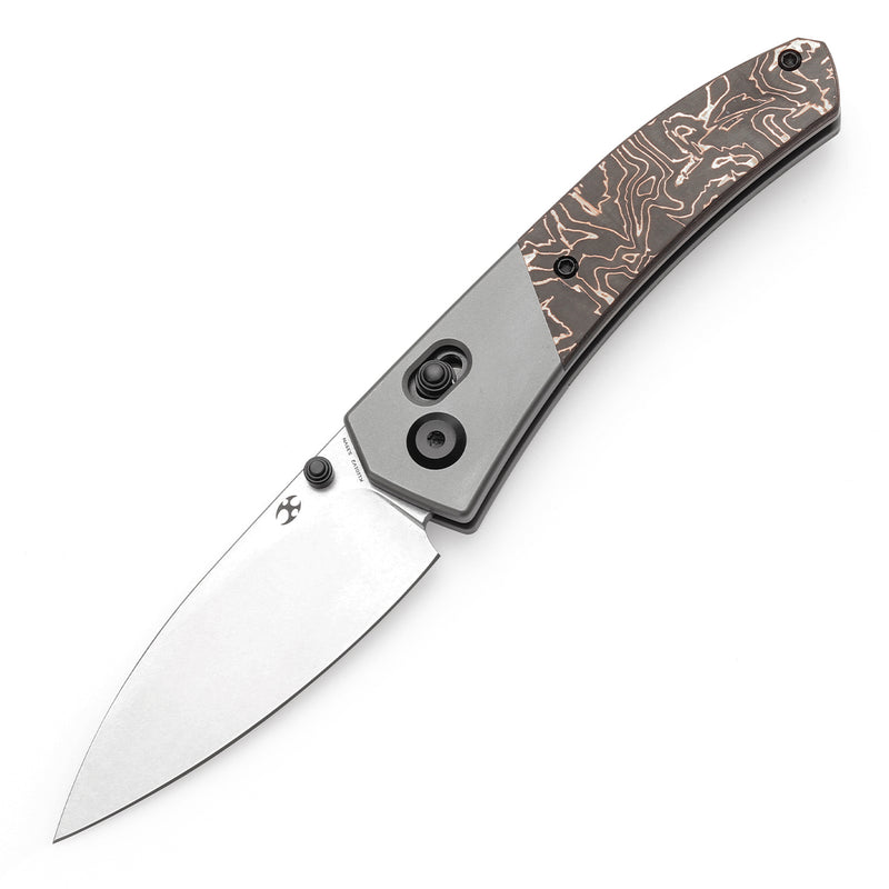 KANSEPT Dako Cross Bar Lock Stonewashed Titanium with Copper Carbon Fiber Handle (3.19" CPM S35VN Blade) with Eddy M Design-K1101V2