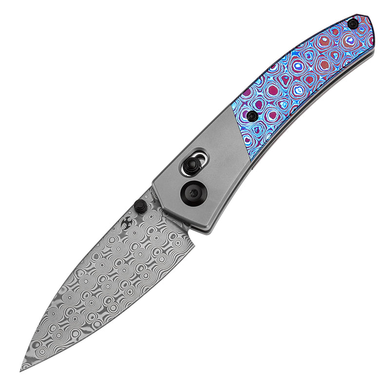 KANSEPT Dako Cross Bar Lock Titanium with Timascus Handle (3.19" Damascus Blade) with Eddy M Design-K1101V4