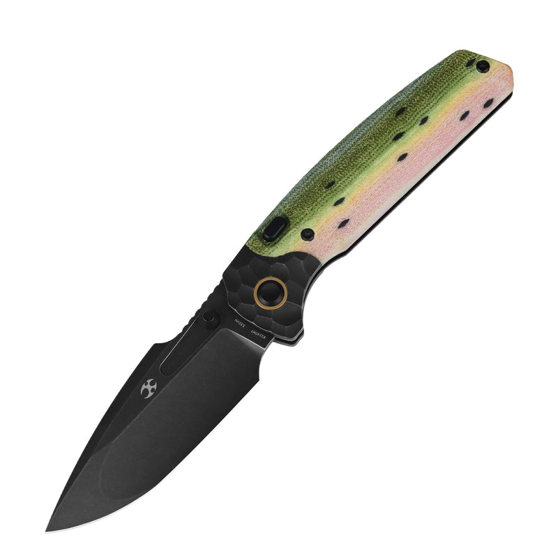 2026 BLADE SHOW WEST Exclusive | Mezha | Top Button Liner Lock | Rainbow Trout G-Carta & Blackwash Titanium with Rock Pattern |3.35" CPM  S35VN | Fabian Hobbelen | K1147H7