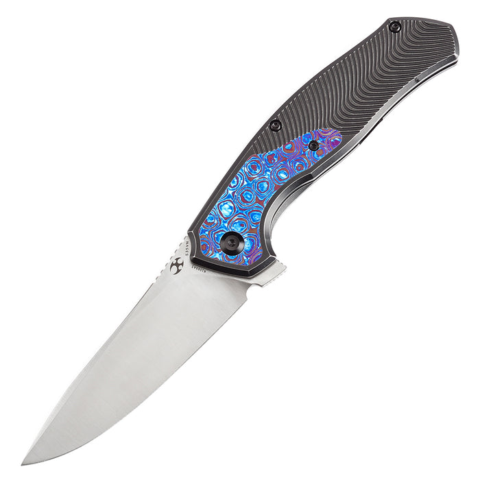 KANSEPT HAVØRN Flipper Blackwash Titanium with Timascus Inlay Handle with Timascus Clip (3.48''CPM S35VN Blade )Djinn Design -K1069A5