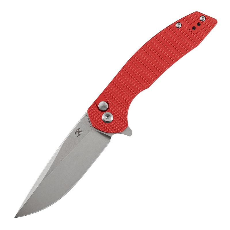 Kansept Accipiter | Button Lock | Red Anodized Aluminum with Diamond Texture | 3.53" 14C28N Blade | T1007F3