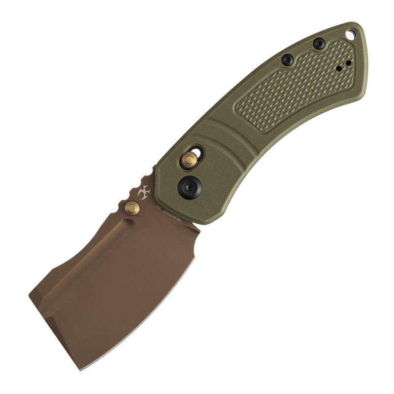 Kansept Korvid V | Crossbar Lock | Olive Green G10 with Diamond Pattern | 2.91" Rose Gold Coated D2 Blade | Koch Tools Designed | TE2030V2