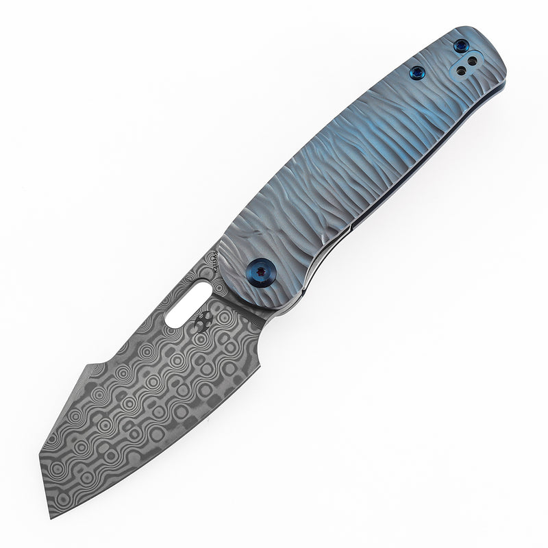 KANSEPT Orlok Thumb Hole Blue Anodized Titanium with Micro Rock Texture(3.03" Damascus) Terry Cour II Design- K2111A5