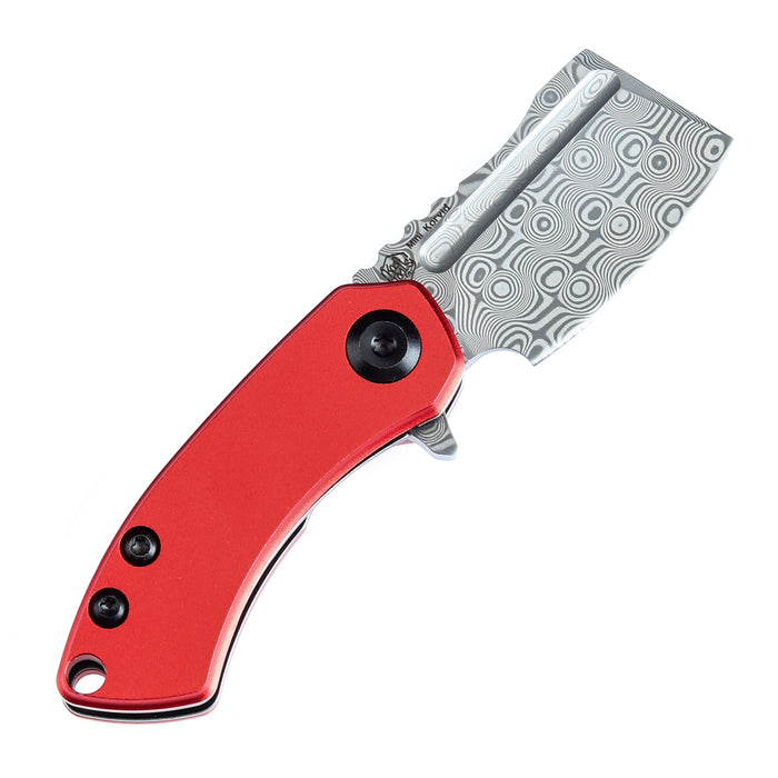 KANSEPT Mini Korvid  Flipper Knife Red Anodized Aluminum Handle (1.45'' Damascus Blade) Koch Tools Design-T3030P2