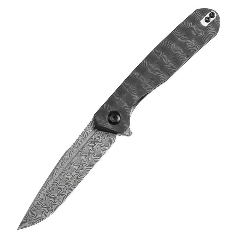 KANSEPT Qilin Flipper Black Rose Carbon Fiber Handle (3.43''Damascus Blade Ostap Hel Design -K1047A2