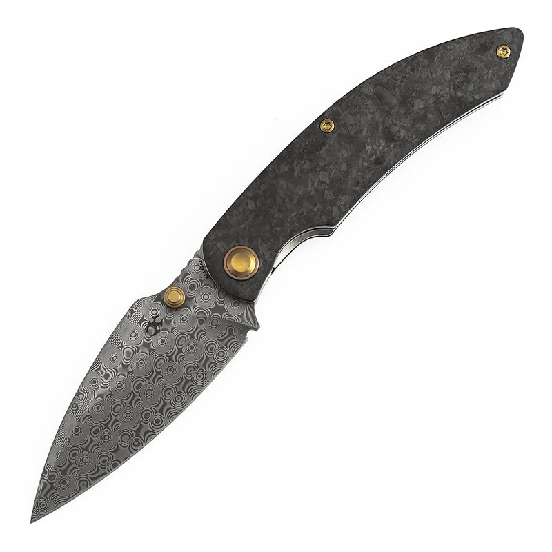 Kansept Falk | Thumb Stud | Shred Carbon Fiber | 3.31" Damascus Blade | Cédric Destombes Designed | K1142A1