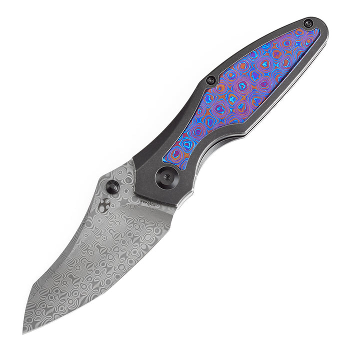 KANSEPT Baba Yaga Thumb Studs Blackwash Titanium with Timascus Inlay Handle (3.06''Damascus Blade ) Sparrow Knife Design -K1074A8