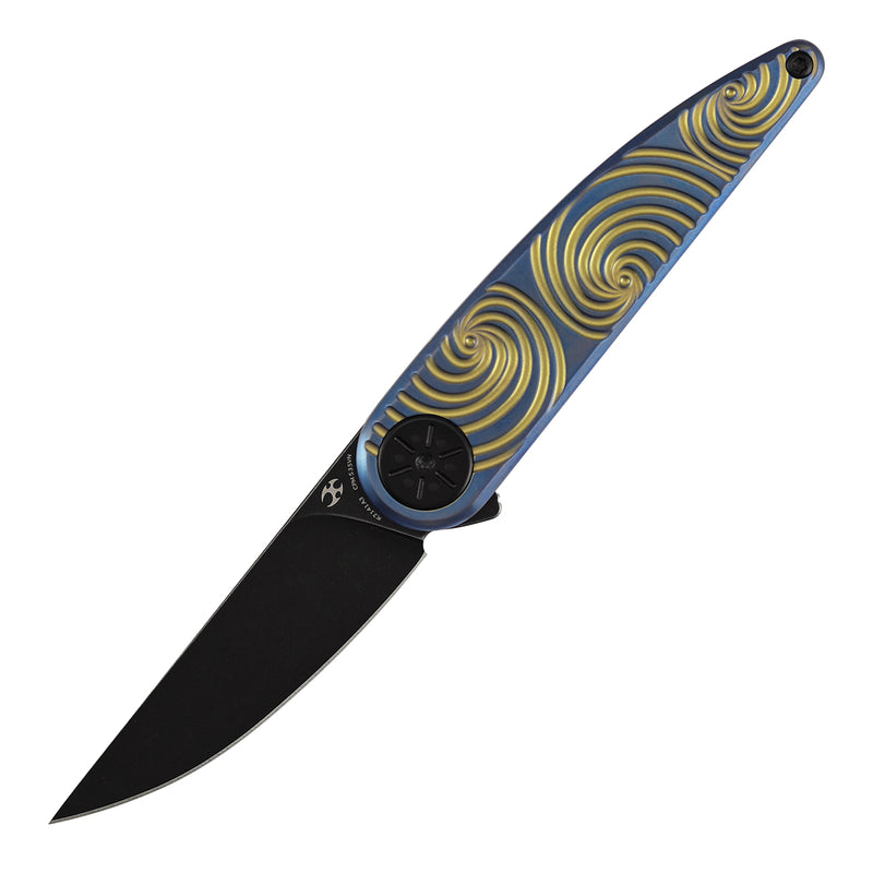 Symétrix | Frame Lock | Blue Anodized Titanium with Gold Swirl Pattern | 2.85" CPM S35VN | Alain André Design | K2141A3