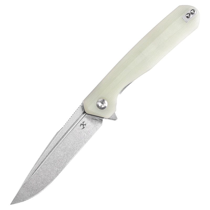 KANSEPT Qilin Flipper Jade G10 Handle (3.43''Stonewashed 154CM Blade Ostap Hel Design -T1047A5