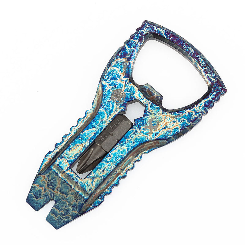 Kansept EDC PryofSorts C010A3 EDC Multi-Tool | Titanium with Lightning Strike Finish| Bottle Opener, Pry Bar & Screwdriver | Designed by Koch Tools