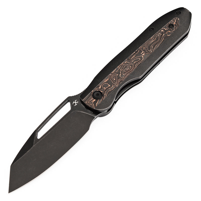 KANSEPT Thunderhead Thumb Hole Blackwash Titanium with Copper Carbon Fiber Inlay Handle (3.58" CPM S35VN Blade) with K.C. Spiron Design-K1106A1