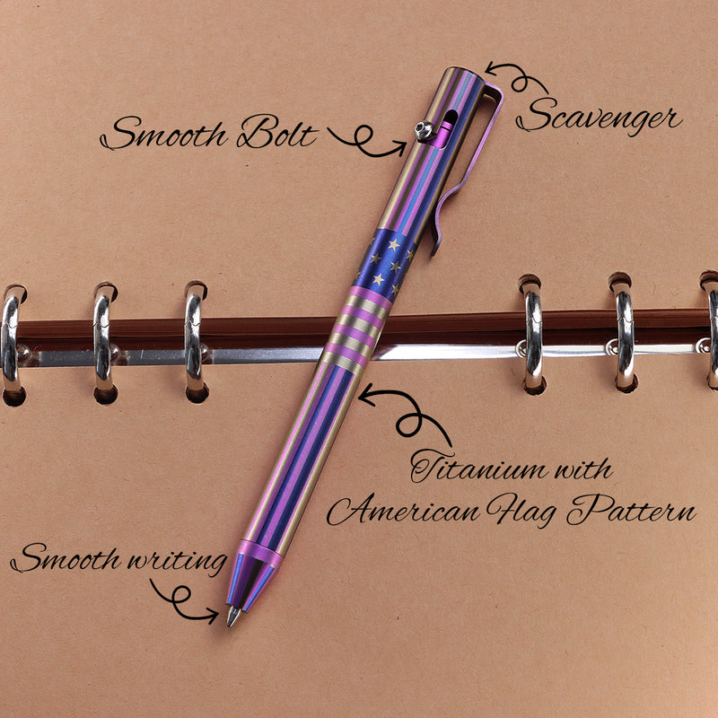 Kansept EDC Scavenger Bolt Action Titanium Pen with American Flag Pattern Designed by Kevin Passon-G013H1