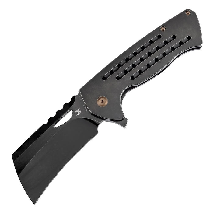 KANSEPT Leviathan Flipper Blackwash Titanium with Holes Handle (3.9''CPM S35VN Blade ) Warhawk Knives Design -K1083A3