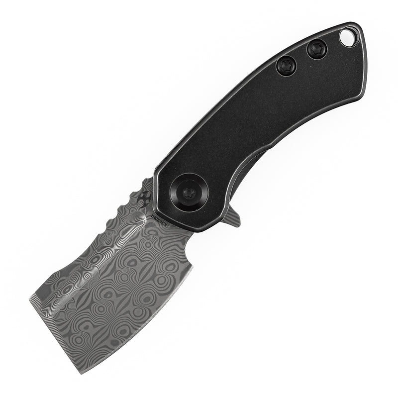 KANSEPT Mini Korvid Flipper knife Blackwash Titanium Handle (1.45'' Damascus Blade ) Koch Tools Design-K3030H1