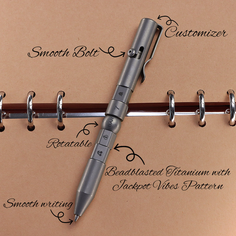 Kansept EDC Titanium Bolt-Action Pen Customizer– Customizable Inserts, Jackpot Vibes Pattern | Designed by Kevin Passon|G013P1
