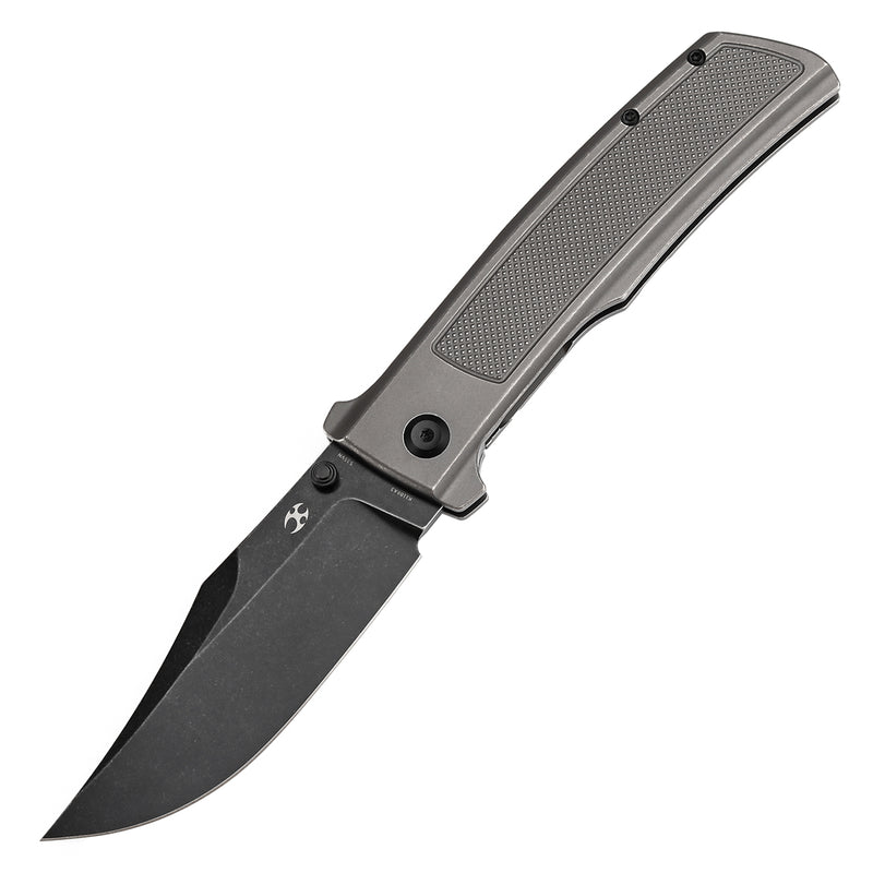 KANSEPT Bison Thumb Stub Grey Anodized and Stonewashed Titanium with Frag Pattern Handle 4.25" CPM S35VN Blade) with Ray Laconico Knives Design-K1108A3