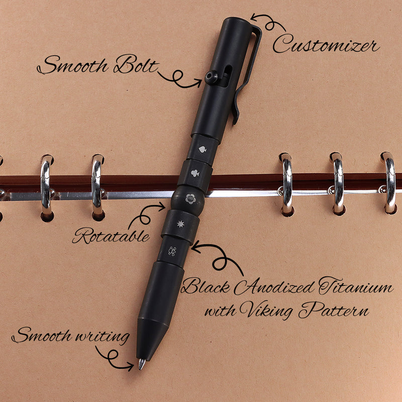 Kansept EDC Titanium Bolt-Action Pen Customizer– Customizable Inserts, Viking Pattern | Designed by Kevin Passon|G013P2