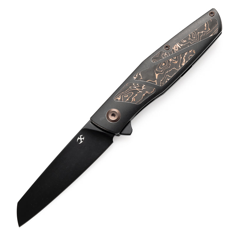 KANSEPT Cru Flipper Knife Blackwash Titanium & Copper Carbon Fiber Handle(3.46''CPM S35VN Blade) Villella Knives Design-K1092A1