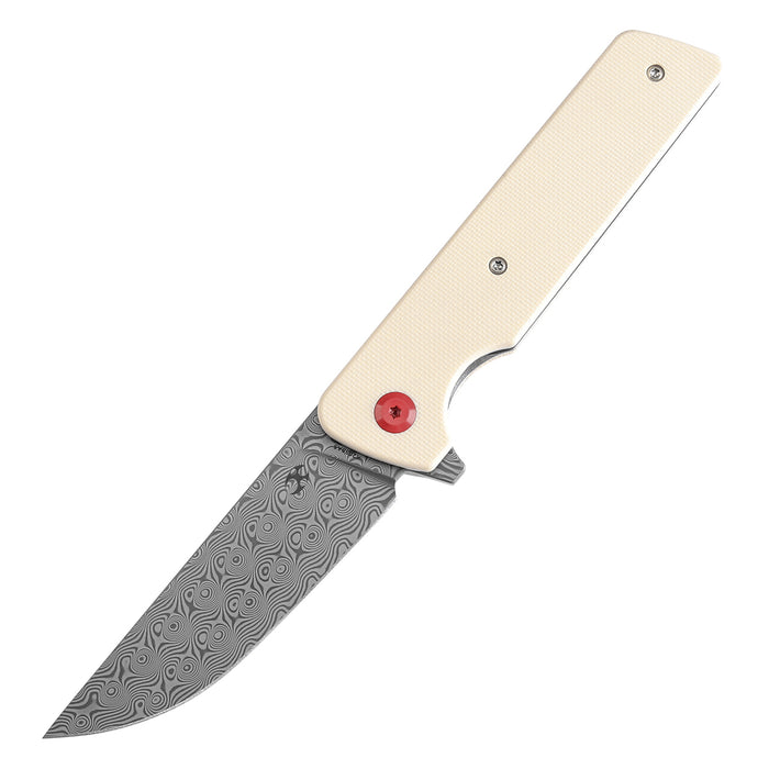 KANSEPT Anomaly Flipper Knife Ivory G10 Handle (3.14''Damascus Blade) Dirk Pinkerton-K2038A5