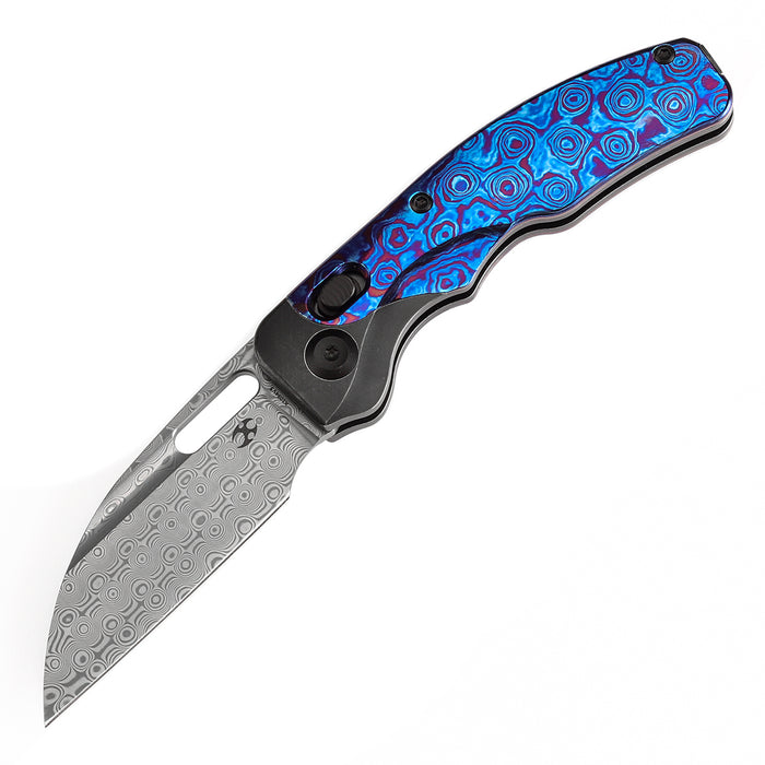 KANSEPT Vivid Cross Bar Lock Blackwashed Titanium with Timascus Handle (3.04'' Damascus Blade) Jacob Lundquist Designed-K1094V5