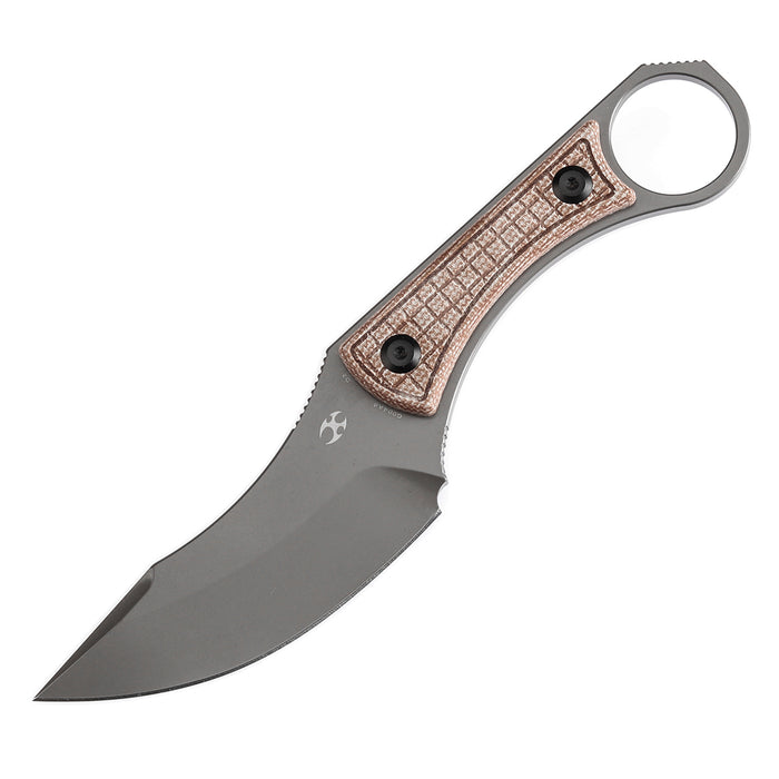 KANSEPT Niko Fixed Knife Brown Micarta with Frag PatternHandle (3.54''D2 Blade ) with Sheath Marco Knives Design -G004A8