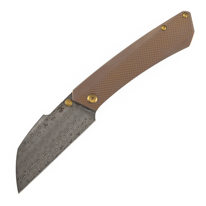 KANSEPT Contra | Thumb Stubs | Bronze Anodized Titanium with Diamond Pattern | 3.25" Damascus | Nathan Contra Design | K1139A4