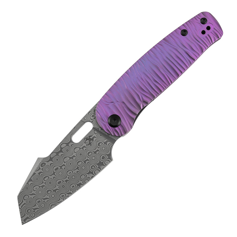 KANSEPT Orlok | Nested Liner Lock | Purple Anodized Ti with Micro Rock Texture | 3.03" Acid Etched Damascus | Terry Cour II Design | K2111A6
