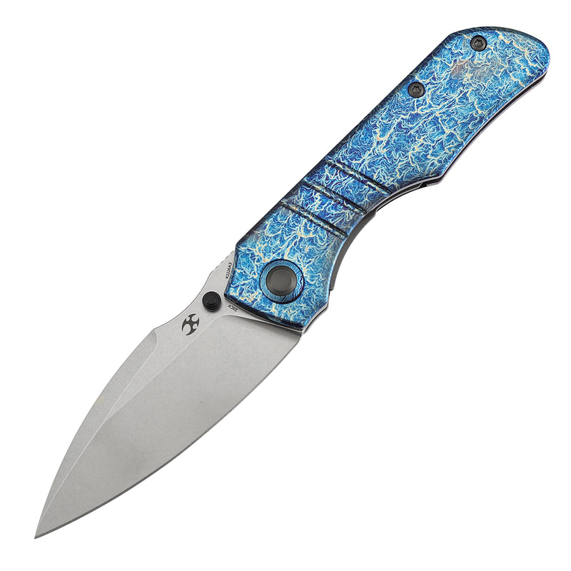 Kansept Mini Lanza | Thumb Stud | Titanium with Lightning Strike Finish | 3.31" CPM 20CV Blade | Brandon Corbin Designed | K1116A3