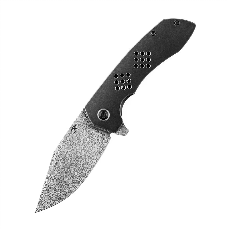 KANSEPT Entity K1036B3 Dmascus Blade Black TiCn Coated and Stonewashed  Titanium Handle with Nalu Knives design