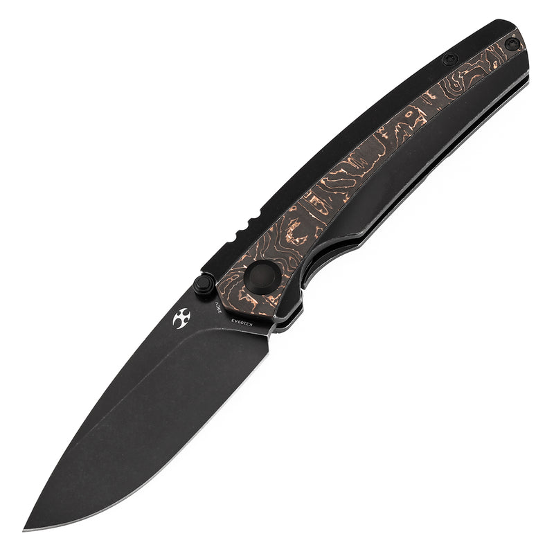 KANSEPT Thumb Stub RavenBlackwash Titanium wtih Copper Carbon Fiber Handle (3.13" CPM 20CV Blade) with Black Bird Blades Design-K2109A3
