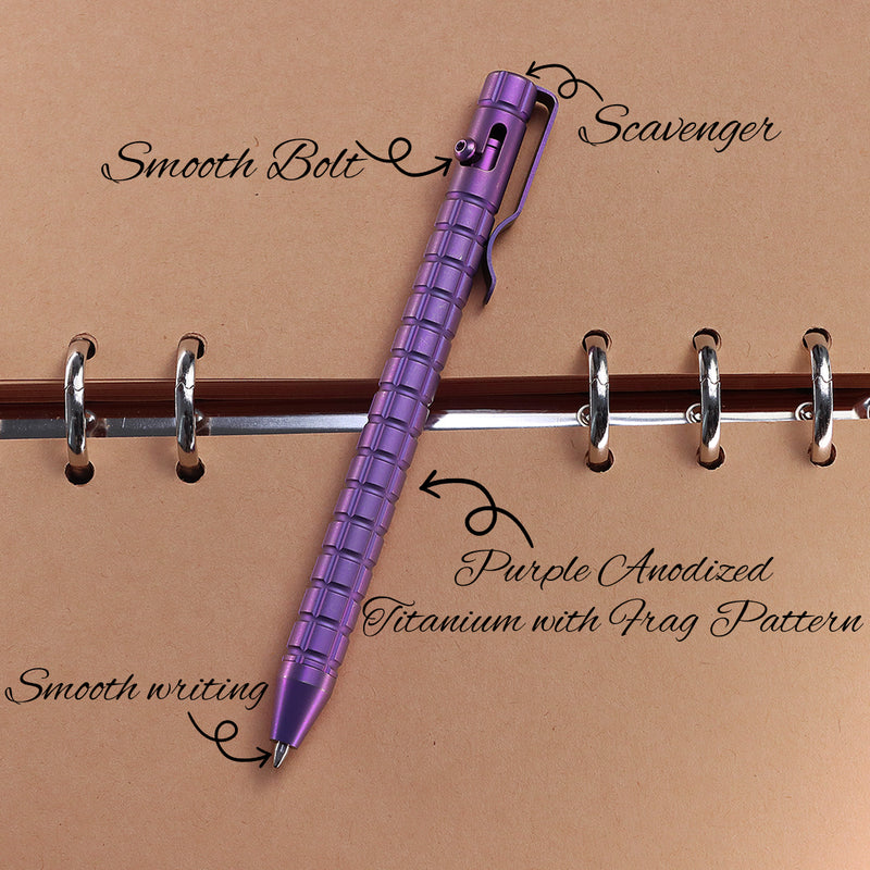 Kansept EDC Scavenger Bolt Action Purple Anodized Titanium Pen with Frag Pattern Designed by Kevin Passon-G013H6