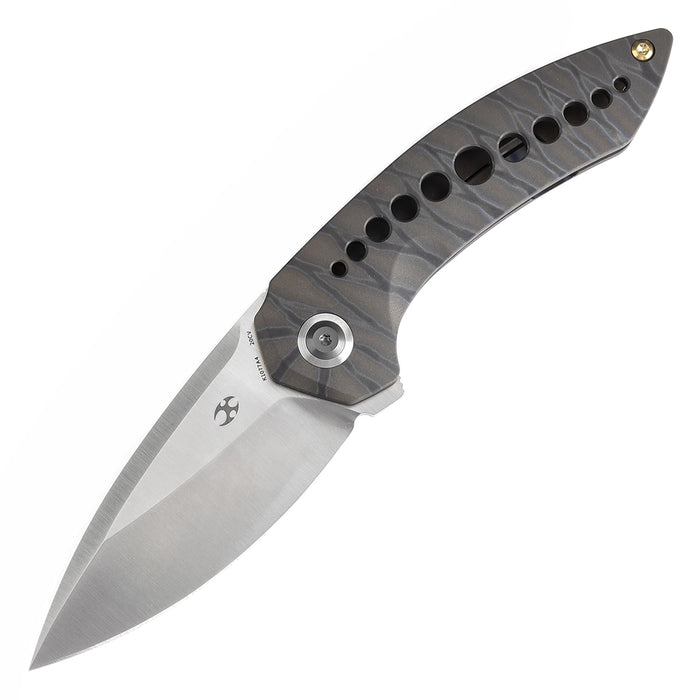 KANSEPT ODD 21 Front Flipper Titanium with Tiger Stripe Finish Handle (3.08'' CPM 20CV Blade) Tuffknives Design -K1077A4