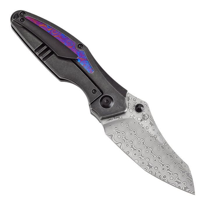 KANSEPT Baba Yaga Thumb Studs Blackwash Titanium with Timascus Inlay Handle (3.06''Damascus Blade ) Sparrow Knife Design -K1074A8