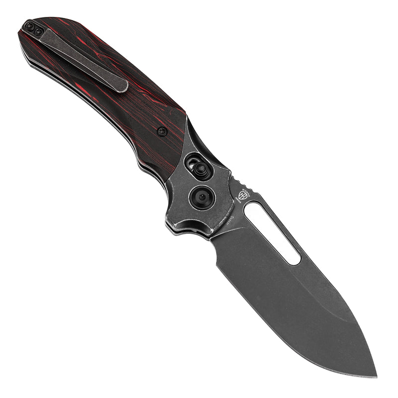KANSEPT Quasar Cross Bar Lock Red and Black G-mascus Handle (3.38"  154CM Blade) with Munko Knives Design-T1099V4